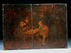 Genre-Gemälde mit zwei Männern am Tisch