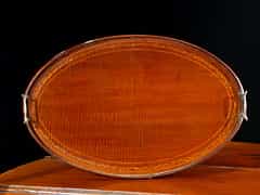 Ovales Tablett in Mahagoniholz mit stehendem Rand und zwei Tragehenkeln in Messing