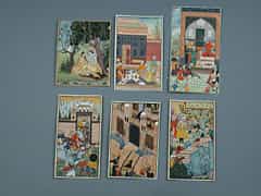 Sammlung von sechs persischen Miniaturmalereien auf Elfenbein