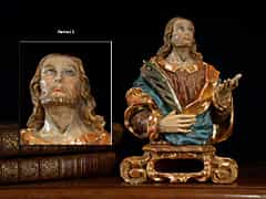 Geschnitzte, gefasste und teilvergoldete Jesusbüste