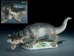Meissener Porzellan-Figur eines großen Krokodils