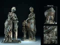  Paar klassizistische Bronze-Statuen: Melopmene und Thalie