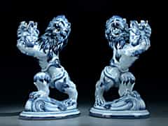 Zwei Gallé-Löwenleuchter