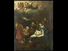  Italienischer Meister des 17. Jahrhunderts DIE GEBURT CHRISTI Öl/Holz. 36 x 26 cm.