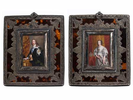 Miniaturbildnisse des Herrscherpaares Charles I, 1600 - 1649 und Henriette von England, 1609 - 1669