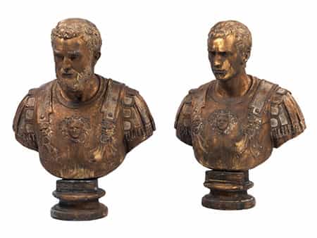 Paar Bronzebüsten römischer Imperatoren