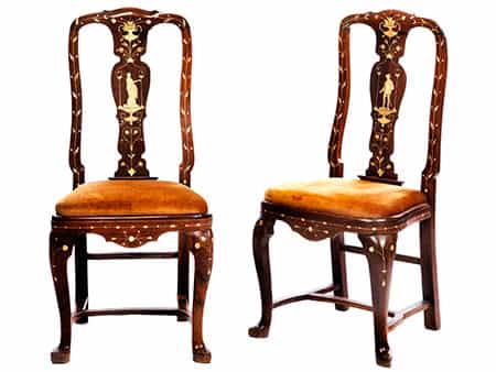  Paar intarsierte Stühle im Barockstil
