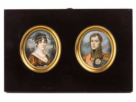 Paar Miniaturen Marschall Lannes und Louise-Antoinette Guéheneuc