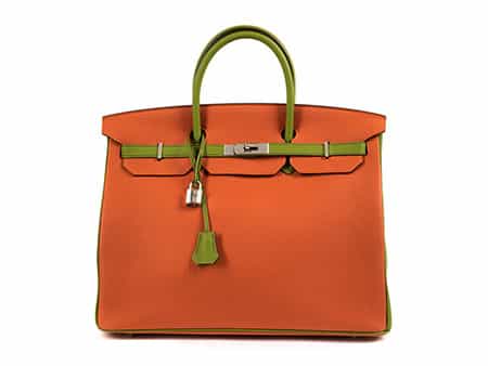 Hermès Birkin Bag 40 cm Special Order Horseshoe „Orange & Vert Anis“