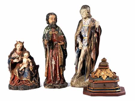 Konvolut von drei geschnitzten Heiligenfiguren