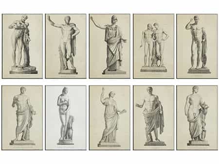  Satz von zehn Stichen nach antiken Götterskulpturen 