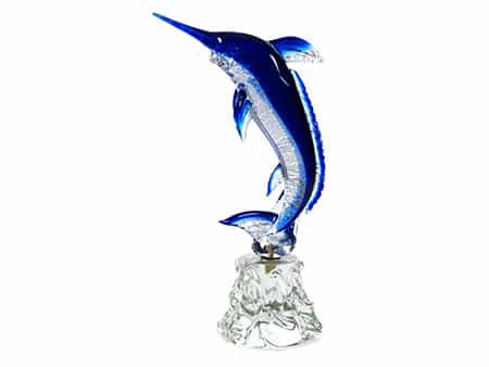 Glasskulptur eines springenden Schwertfisches von A. Barbaro