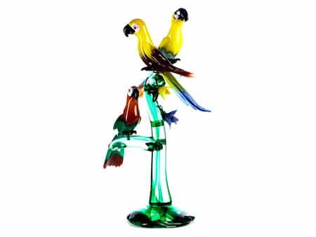  Glasskulptur mit Papageien von Alessandro Barbaro