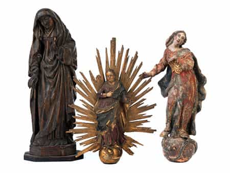 Konvolut von drei barocken Schnitzfiguren
