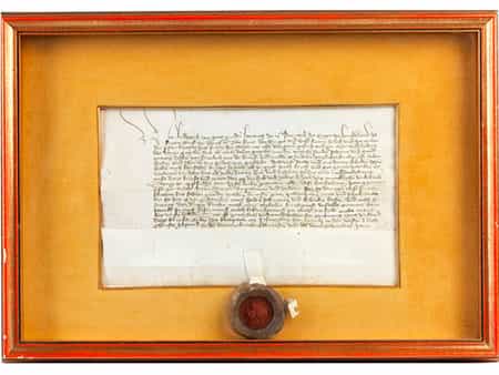Pergamenturkunde mit rotem Lacksiegel von Herzog Friedrich