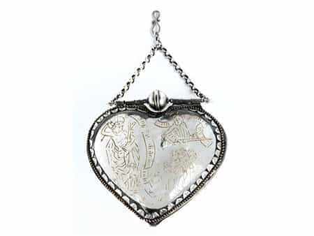 Seltenes museales Krebsaugen-Amulett in Bergkristall mit Silbermontierung