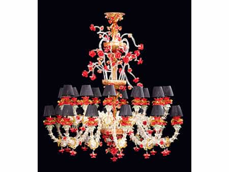 Großer Muranoglas-Deckenlüster mit Ca’Rezzonico rosso