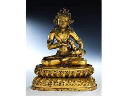† Große Bronzefigur des Mahasiddha Kukkuripa