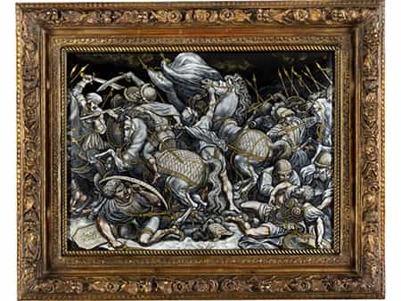 Große Limoges-Emailbildplatte mit Darstellung der Anghiari-Schlacht