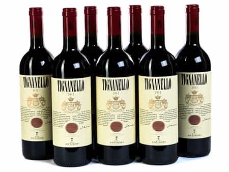 Sieben Flaschen Rotwein von Antinori „Tignanello“, 2012