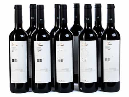 Neun Rotweinflaschen von Laus „Tinto Roble , 2004