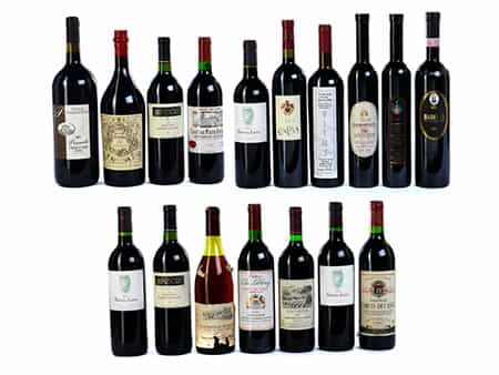 Konvolut von 17 Rotweinflaschen der Jahrgänge 1986 – 2004