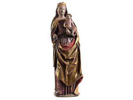 Spätgotische Schnitzfigur einer Madonna mit Kind