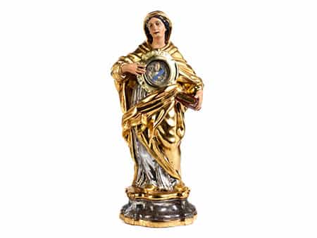Schnitzfigur der Heiligen Clara mit Reliquieneinsatz