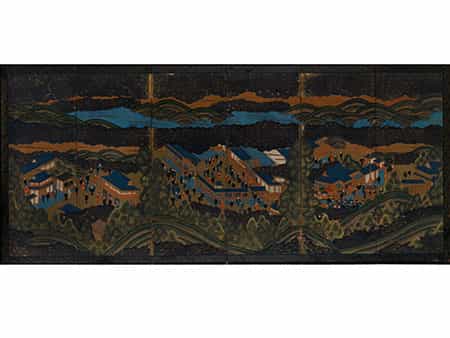 Großes Wandschirmpanel mit Darstellung des Palastes von Kyoto