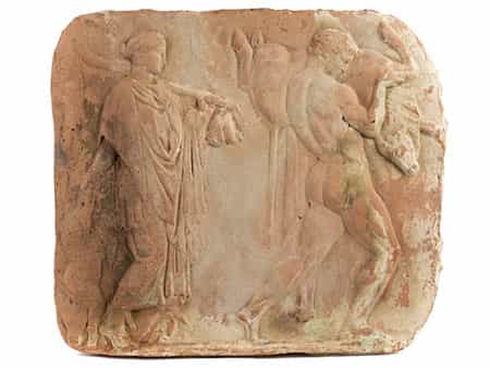 Tonrelief mit Darstellung des Herkules mit dem kretischen Stier