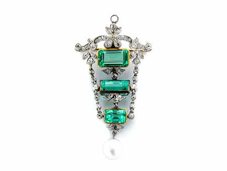 Smaragd-Diamant-Perlbrosche von Marcus & Co.