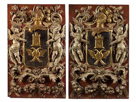 Paar Hochrelieftafeln mit Wappen