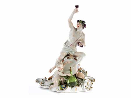 Porzellanfigurengruppe „Bacchus auf Weinfass“ 