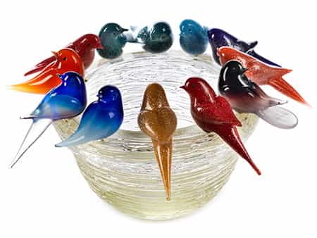 Murano-Glasschale mit Vögeln, signiert Zanella 