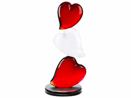 Große Glasskulptur Herzen , signiert Zanella 