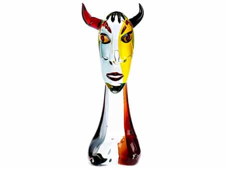 Glasskulptur Teufel nach Picasso, signiert A. Barbaro 