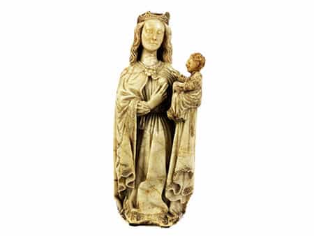 Alabasterfigur einer Madonna mit Kind