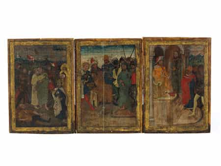 Musealer Zyklus aus dem Lebens- und der Leidensgeschichte Jesu in 15 Holztäfelchen mit aufgezogenen Pergamentmalereien
