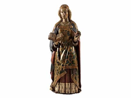 Große Schnitzfigur einer weiblichen Heiligen
