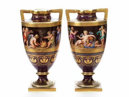 Paar Wiener Vasen Allegorie der Vier Jahreszeiten 