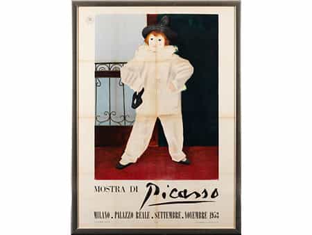 Plakat mit der bekannten Harlekin-Darstellung von Picasso