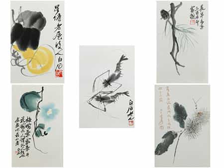 Konvolut von fünf chinesischen Druckgrafiken