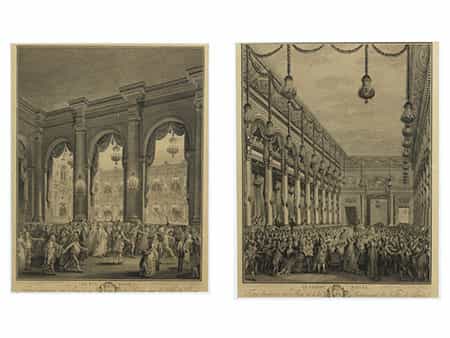 Paar dekorative Drucke nach Stichen des 18. Jahrhunderts