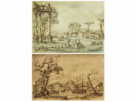 Paar Zeichnungen italienischer Landschaften