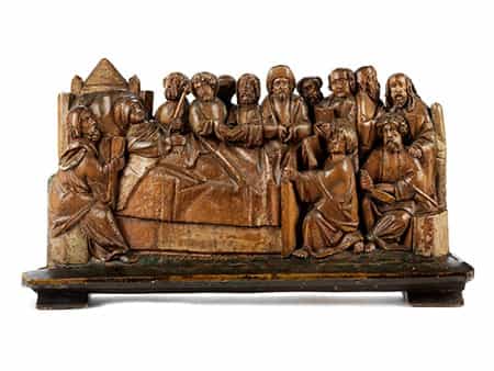Spätgotische Schnitzfigurengruppe der Apostel am Sterbebett Mariens