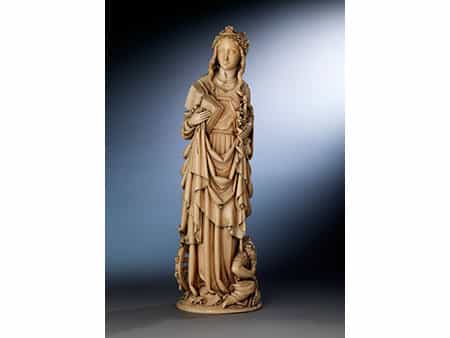 Elfenbein-Schnitzfigur der Heiligen Katharina