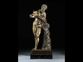 Bronzefigur des Silen mit dem jungen Bacchus