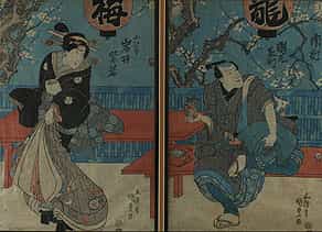Zwei Japanische Farbholzschnitte, gemeinsam gerahmt Künstler: Gosei, Hotei Gosei/Hokusai School (1804-35)