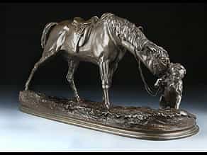 Bronzeskulptur Pferd mit Hund Pierre-Jules Mene 1810 - 1871