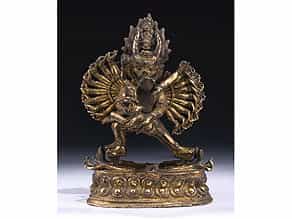 Tibetanische Bronzefigurengruppe: Vajrabhairava